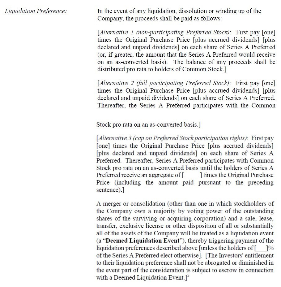 优先清算权条款_优先股清算价值是什么_清算优先权Liquidation Preference