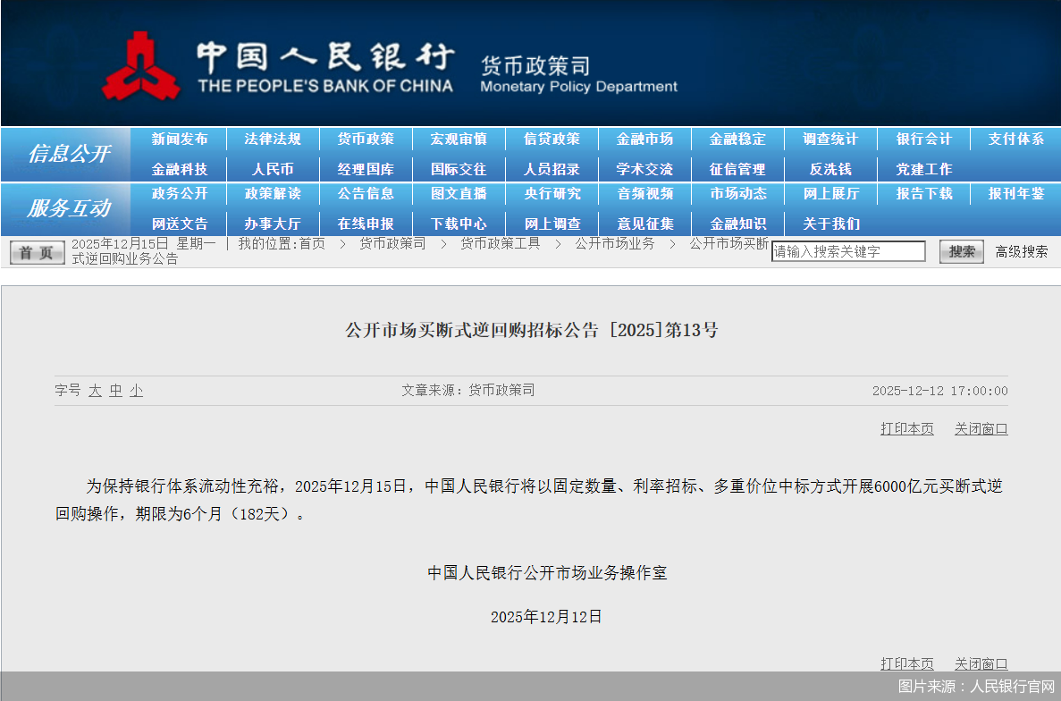 央行新增买断式逆回购规模6000亿元,流动性支持持续加大。