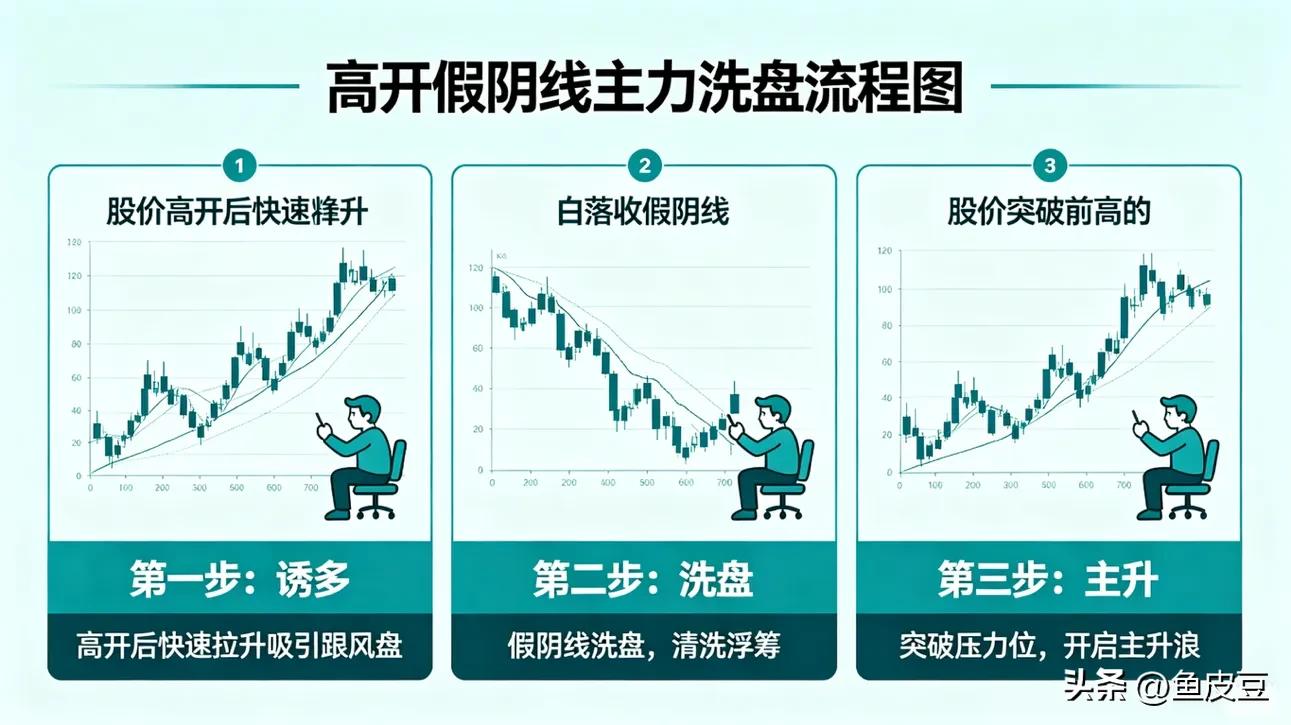 主力洗盘战法_高开假阴线_高位洗盘分时线形态