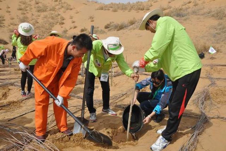 亿利能源集团官网_库布齐沙漠植树活动志愿者_国家能源集团亿利电厂小鸿雁志愿服务队植树